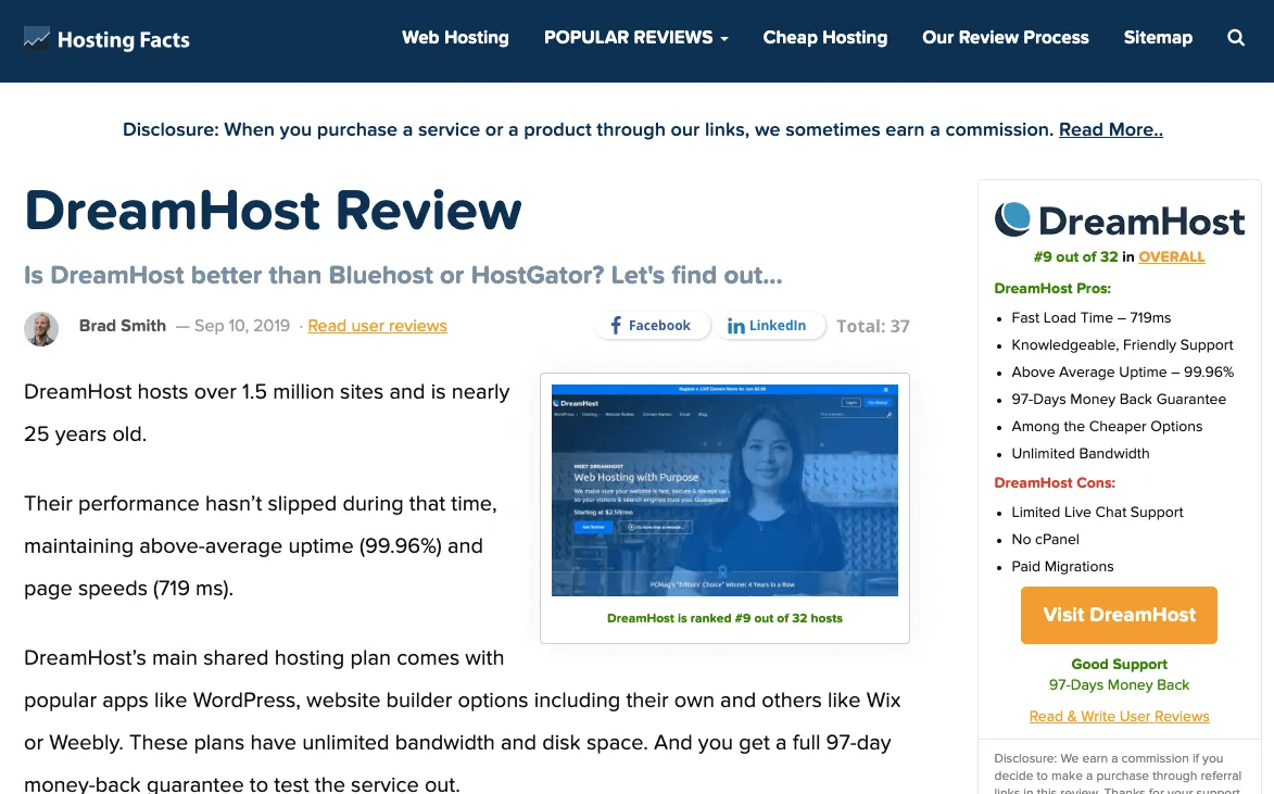 hosting facts dreamhost example