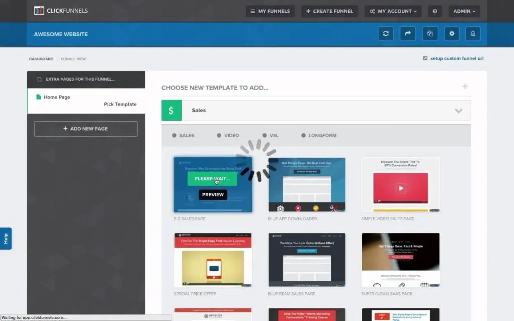 ClickFunnels demo template selection