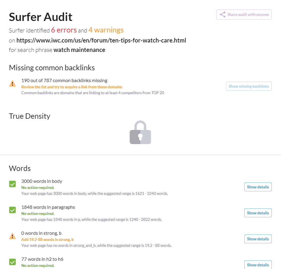 surfer seo audit page