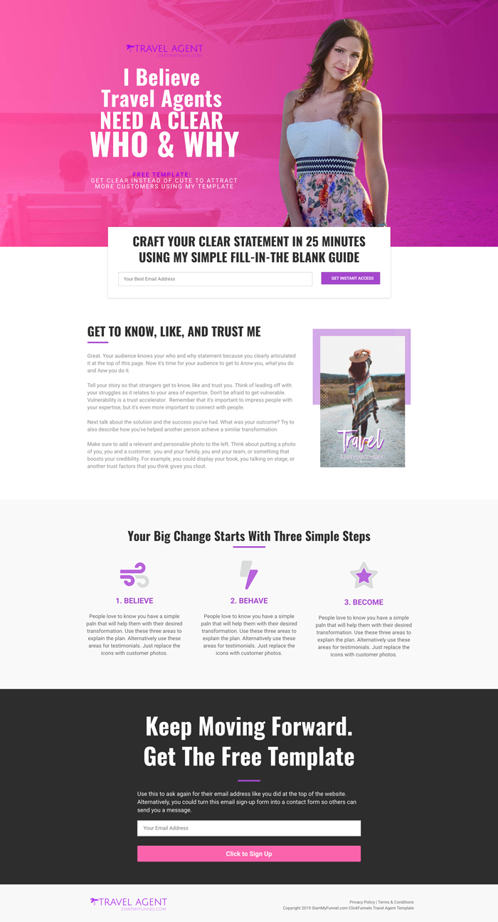 template clickfunnels travel agent template funnel web